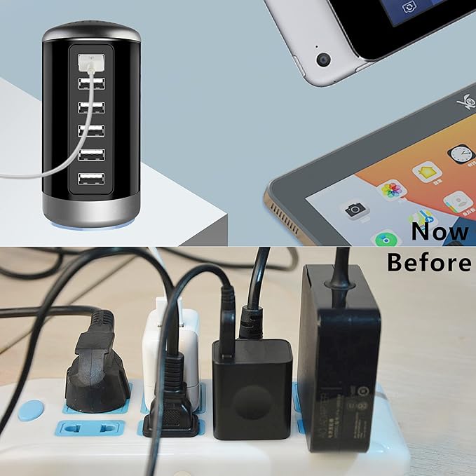 Universal USB Charger 6-Port Desktop USB Charging Station Hub with Smart Identification Technology Compatible with iPhone iPad Cell Phone Tablets(Purple)