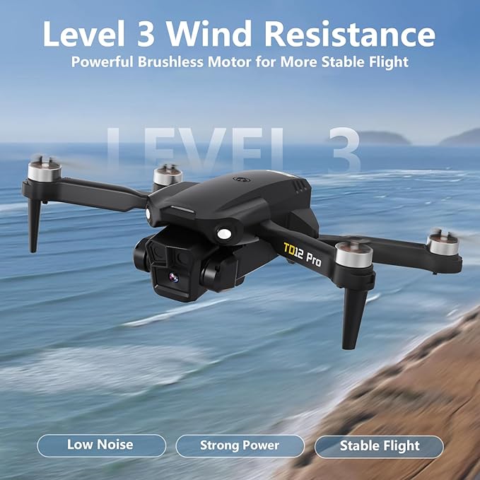 TD12Pro Drone with 1080P HD Camera, Brushless Motor, Optical Flow Positioning, Level 3 Wind Resistance, 3 Speed Modes, Drones for Adults Beginners, Outdoor Photography Foldable RC Quadcopter