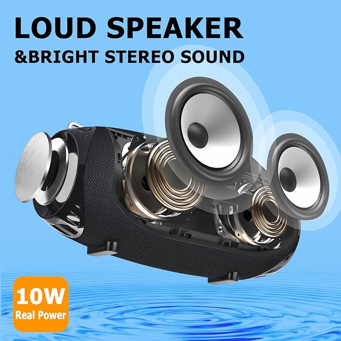 Outdoor Portable Bluetooth Speaker, IPX4 Waterproof Wireless Speakers, 5.0 Bluetooth Speakers, Powerful Sound, TWS Stereo Pairing Support TF Card, for Home/Party/Outdoor/Beach Black