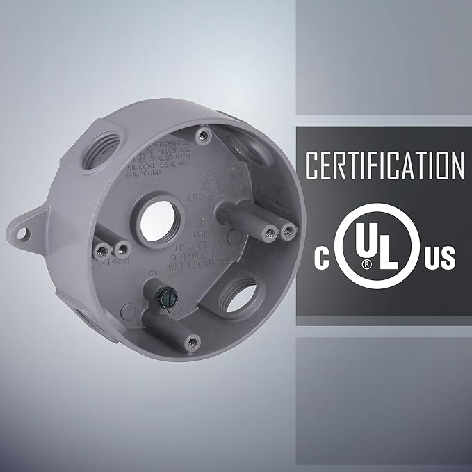 TayMac RB550S Weatherproof Box, Round - (5) 1/2-Inch Outlets, Gray