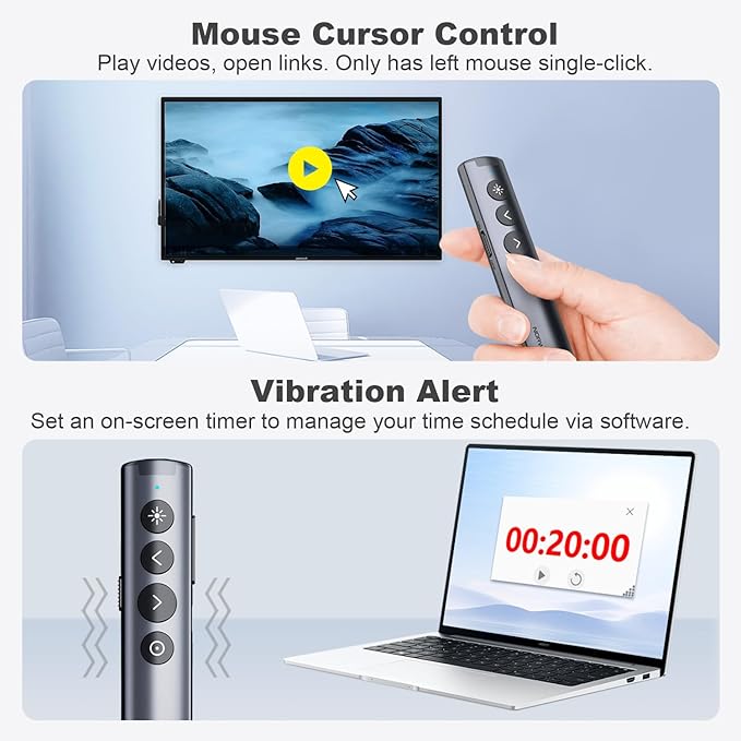 Norwii N10 Bluetooth Presentation Remote with Stylus Pen for Touch Screen, Advanced Digital Highlighting Presenter Clicker, 50M Range Metal Shell