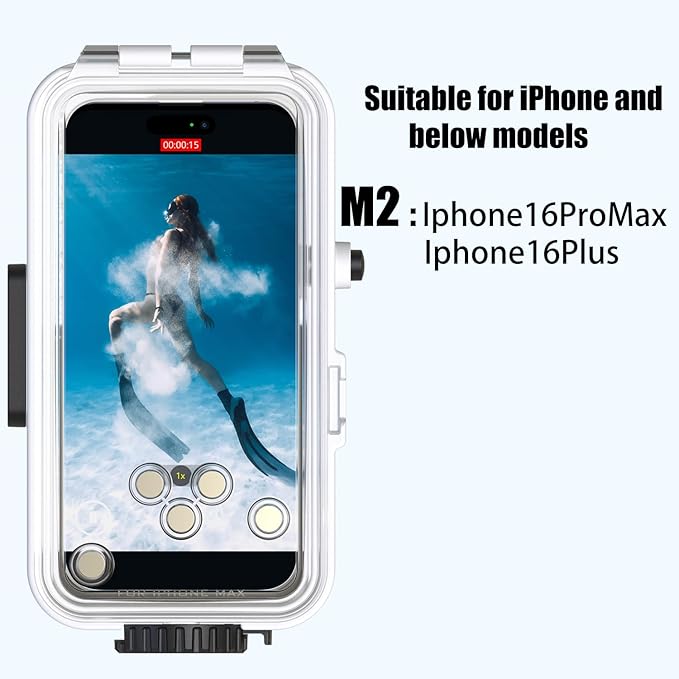 Waterproof Diving Case for iPhone 16 Pro Max/16 Plus, 131FT/40M Underwater Waterproof Photography Housing for Surfing Snorkeling Floating (M2) White