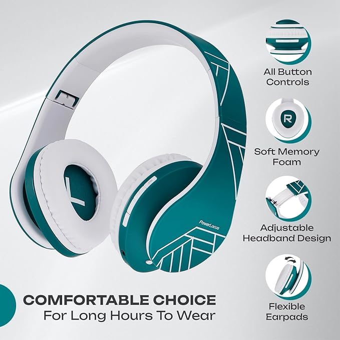 PowerLocus Bluetooth Over-Ear Headphones, Wireless Stereo Foldable Headphones Wireless and Wired Headsets with Built-in Mic, Micro SD/TF, FM for iPhone/Samsung/iPad/PC (Blue/White)