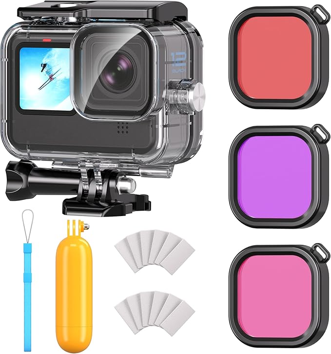 Waterproof Case with Dive Filters for GoPro Hero 13 /Hero 12 /Hero 11 /Hero 10 /Hero 9 Black, 230FT/70M Underwater Protective Housing Dive Kit, Professional Action Camera Dive Accessory