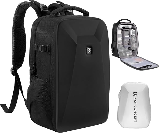 K&F Concept Camera Backpack,Hardshell Photography DSLR Camera Bag with 15-15.6 Inch Laptop Compartment Waterproof Hard Shell Camera Case Compatible with Canon/Nikon/Sony/DJI Mavic Drone