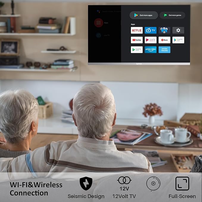 SYLVOX 22'' Smart 12 Volt TV Digital Video Disc Combo FHD 1080P Android 11.0, with ARC CEC WiFi Wireless Connection, for Home, RV Camper, and Mobile Use(Limo Series),Black