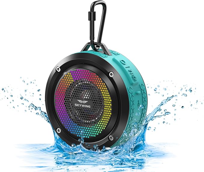 Soundace S6 IPX7 Waterproof Shower Speaker 5W Bass+ Bluetooth Speaker with Suction Cup Hook Lanyard RGB Light, Premium Mini Portable Outdoor Wireless for Bike Pool Beach
