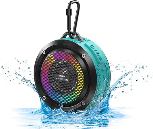 Soundace S6 IPX7 Waterproof Shower Speaker 5W Bass+ Bluetooth Speaker with Suction Cup Hook Lanyard RGB Light, Premium Mini Portable Outdoor Wireless for Bike Pool Beach