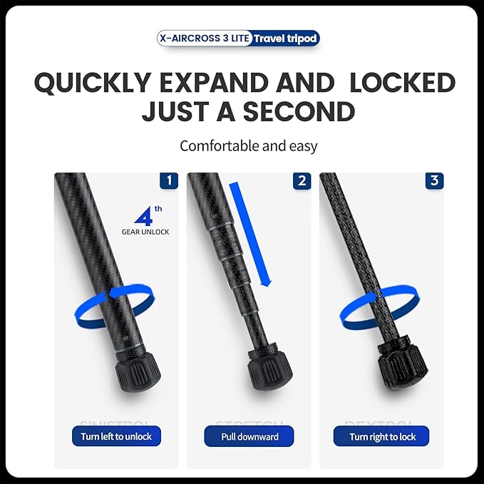 Fotopro Carbon Fiber Tripod 60 Inch 360 Degree Ball Head Quick Release Plate Lightweight Travel Tripod, Max Loads up to 17.6lbs, Blue