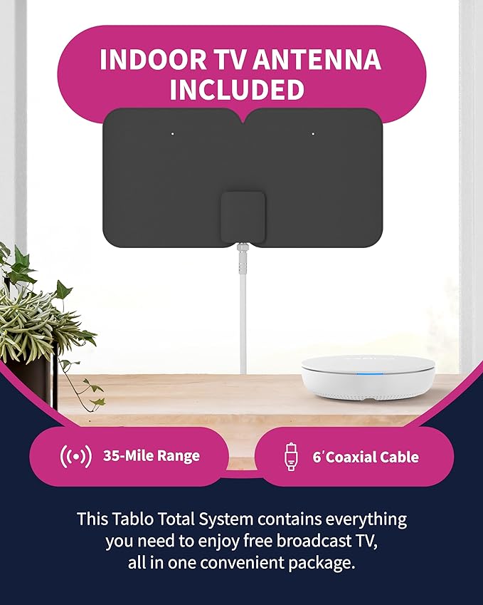 4th Gen 2-Tuner Over-The-Air (OTA) DVR & 35-Mile Indoor TV Antenna - Watch, Pause & Record Live TV, News & Movies Throughout Your Home Over Wi-Fi - 50+ Hrs Recording - No Subscriptions