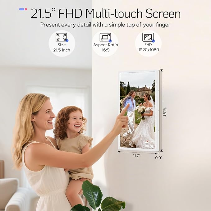 NexFoto Touchscreen Digital Picture Frame Large 21.5 Inch, FHD WiFi Digital Photo Frame 64GB, Add Photos from Google Photos, Upload via App/USB/Micro SD, Gifts for Wedding, Housewarming, White