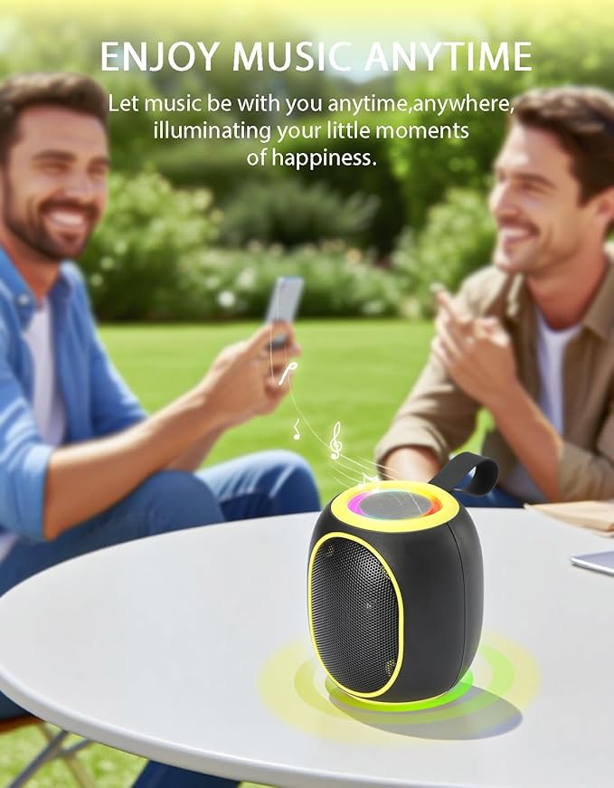 WS-338 Mini Bluetooth Replica Speaker – Portable HD Sound with LED Ring Light, Built-in Microphone, USB/TF Support, Surprise Gift for Music Lovers(Black Yellow)