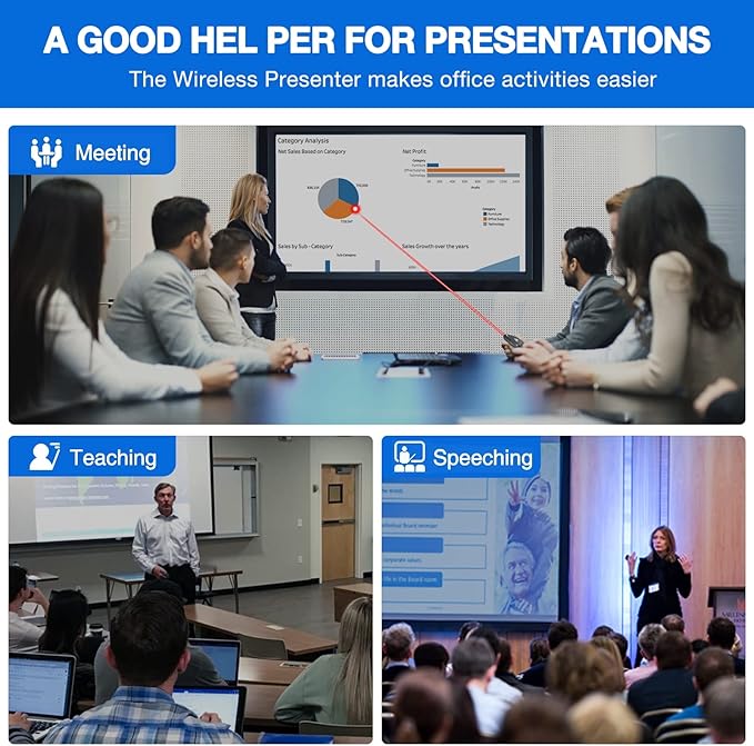 Presentation Clicker Wireless Presenter Remote USB Control Powerpoint PPT Clicker, Laser Pointer RF 2.4GHz Presenter Remote Google Slide Advancer Powerpoint Clicker for Computer/Laptop/Mac/Keynote