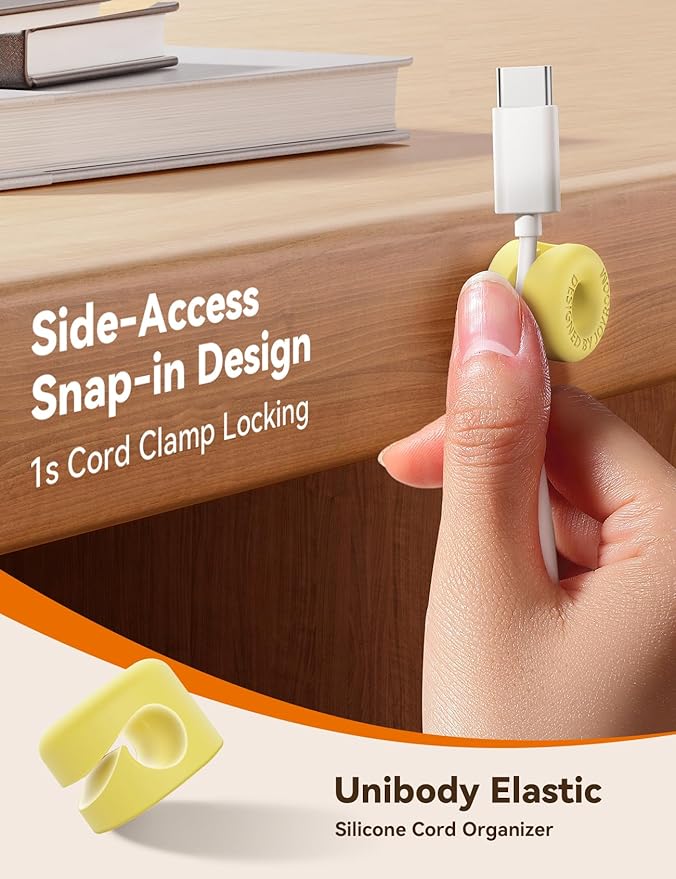 8Pack Cord Organizer JOYROOM Cable Clips [1s Side-Snap Lock] Silicone Cord Holder Cable Management, Adhesive Cord Clips Phone Charger Wire Keeper, Office Workspaces Desk Organization Home Accessories