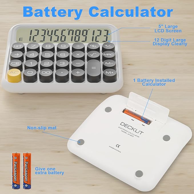 DECKLIT Battery Desk Calculator - 12 Digit Extra Large 5-Inch LCD Display, Big Buttons Easy to Press, 15 Tilt Screen (Black)