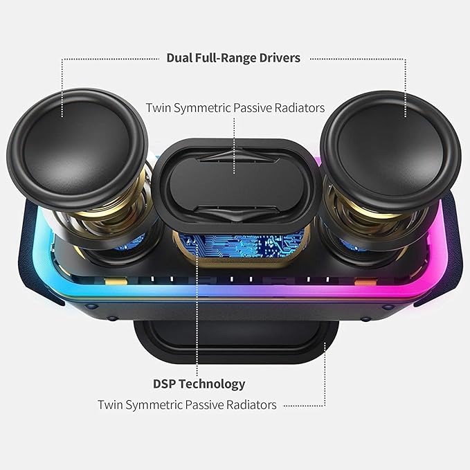 DOSS SoundBox Pro+ Bluetooth Speaker with 24W Impressive Sound, Booming Bass, IPX6 Waterproof, 15Hrs Playtime, Wireless Stereo Pairing, Mixed Colors Lights, 66 FT- Grey