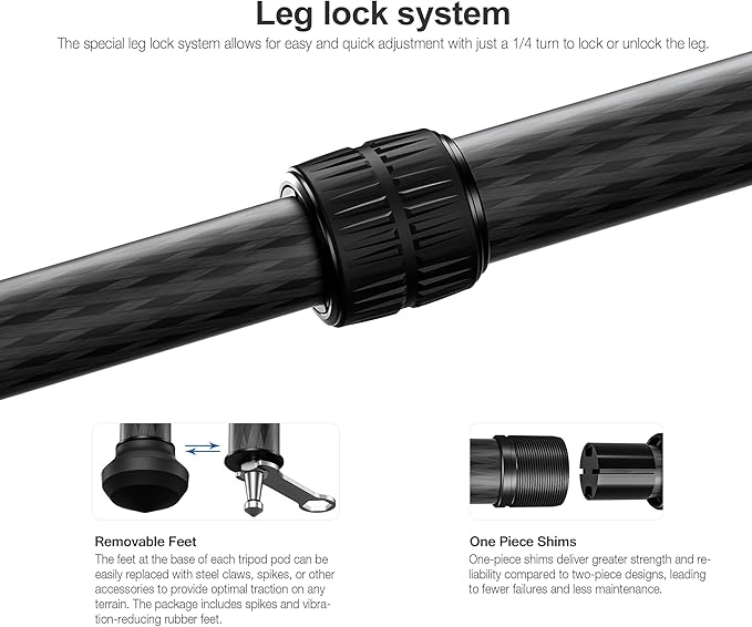 Leofoto LS-223CX+LH-25 Travel Tripod, Tabletop Tripod, Ranger Series, Carbon Fiber, 3 Leg Sections, Lightweight, Ball Head Set
