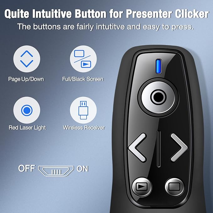 All-in-One Wireless Presentation Clicker with Red Light & Volume Remote Control- USB&Type-C PPT Remote Compatible with Mac/Windows/Laptop/Computer - Ideal for Powerpoint, Business, Classroom