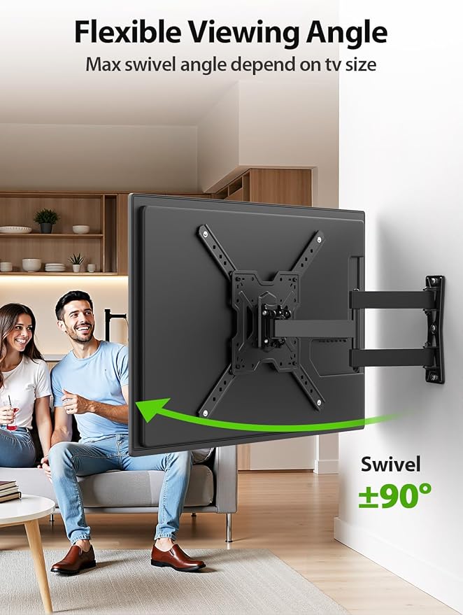 USX MOUNT UL Listed Full Motion TV Mount, Swivel Articulating Tilt TV Wall Mount for 26-65 Inch LED, 4K, Wall Mount Bracket with VESA 400x400mm Up to 77lbs, Perfect Center Design -XMM006-1