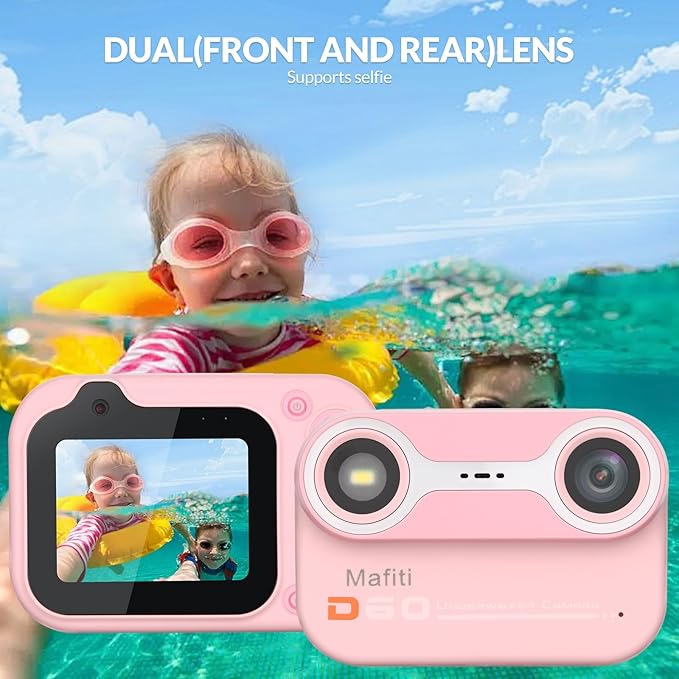 Mafiti Kids Waterproof Camera Underwater Camera 10FT with 32GB Card Floatable Pool Toys for Kids Age 4-12 26MP Photos 1080P HD Videos Children Selfie Digital Camera Pink
