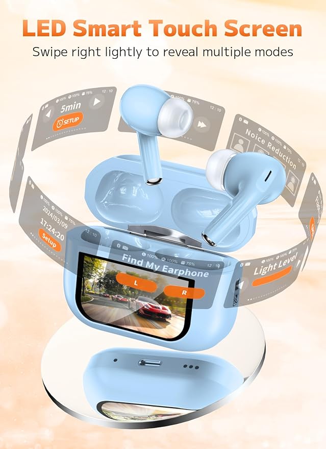 Wireless Earbuds, ANC/ENC Noise Cancelling Headphones with Smart Touchscreen Case, 48H Playtime, Bass Stereo Sound, Bluetooth 5.4 Ear Buds for Laptop, Android/iOS, Pad