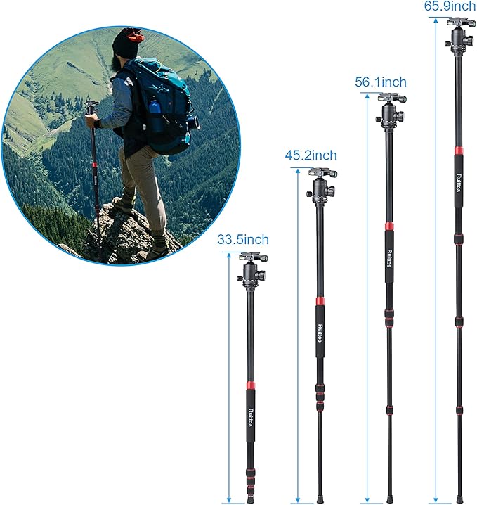 Tripod for Camera, 64" Camera Tripod Stand, DSLR Tripods & Monopods, Heavy Duty Travel Tripod for Binoculars Laser Level Spotting Scope Telescope, Professional Complete Tripod Units