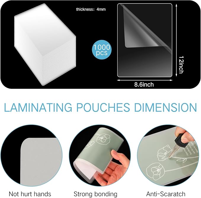 Jetec 1000 Pcs Laminating Sheets Bulk 8.6 x 12 Inch Clear Lamination Sheets 4 Mil Lamination Pouches Thermal Lamination Paper Hold Sheet Clear Letter Size Sheets Home Office Supplies