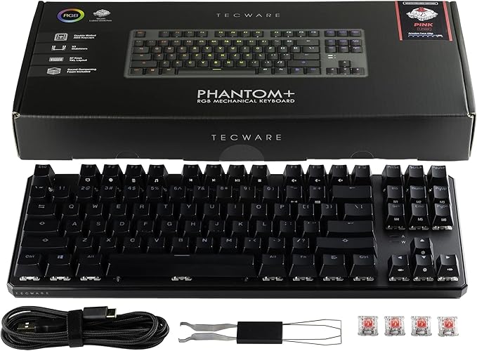 TECWARE Phantom+ 87 Key Mechanical Gaming Keyboard, RGB led, TKL 75% Keyboard, Thocky Sounding, Wraith Brown Switch