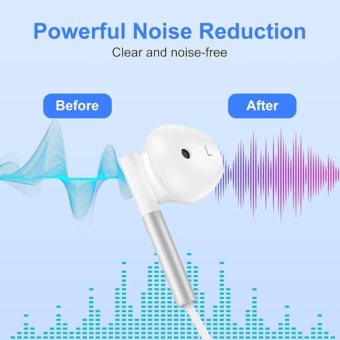 Type C Headphones Wired for iPhone Air/17 Pro Max/17 Pro/17/16/15, 2Pack USB C Earphones Noise Canceling Earbuds with Mic&Remote Control for Samsung Galaxy S25 Ultra S25 Edge S24FE S24 S23 A16 A15 A36