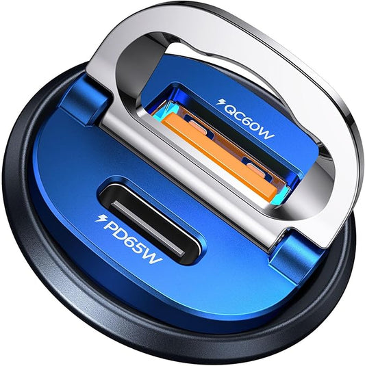 【Upgraded】 125W USB C Car Charger Super Fast Charging for iPhone 16, [PD65W & QC60W][All Metal] MRGLAS Cigarette Lighter Car Charger,Dual Port for iPhone 16 15 Pro iPad Samsung S25 S24 MacBook-Blue