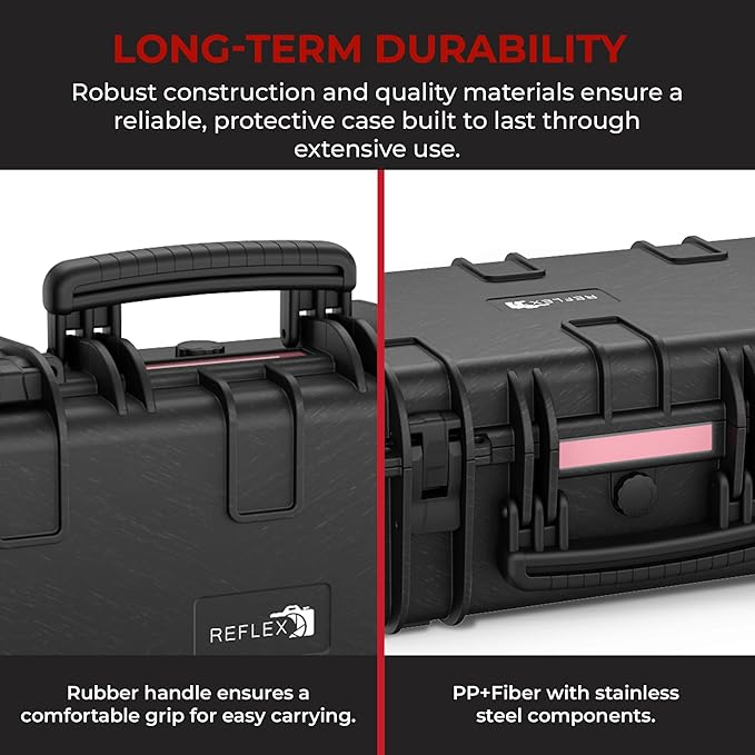 REFLEX CAMERA Hard Portable Waterproof IP67 Case with Customisable Foam Inserts for Maximum Protection ideal for Drones, Camera, Lens, Guns & Tools 21.7” x 13.6” x 7.8” Dust, Impact & Shock Resistant