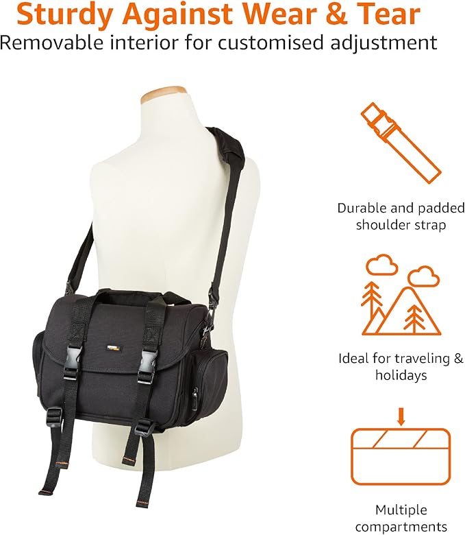 Amazon Basics Large DSLR Gadget Bag, Black with Grey Interior