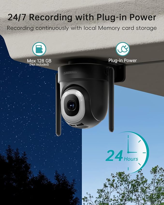 ZUMIMALL 5MP 5G Cameras for Home Security, 24/7 Recording Outdoor Wired Camera, 360°PTZ, Auto Tracking, Motion & Noise Alerts, Alexa Compatible, IP66