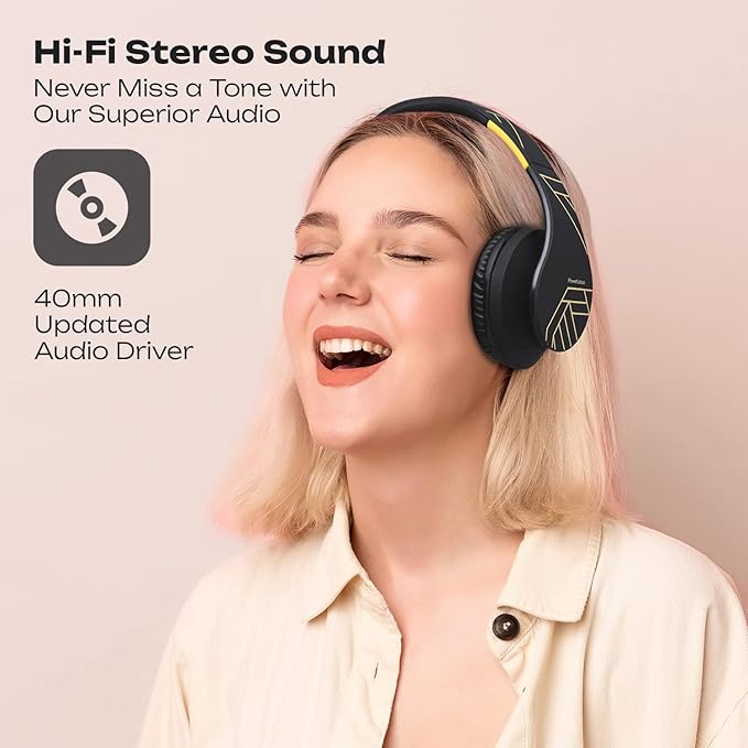 PowerLocus Bluetooth Over-Ear Headphones, Wireless Stereo Foldable Headphones Wireless and Wired Headsets with Built-in Mic, Micro SD/TF, FM for iPhone/Samsung/iPad/PC (Black/Yellow)
