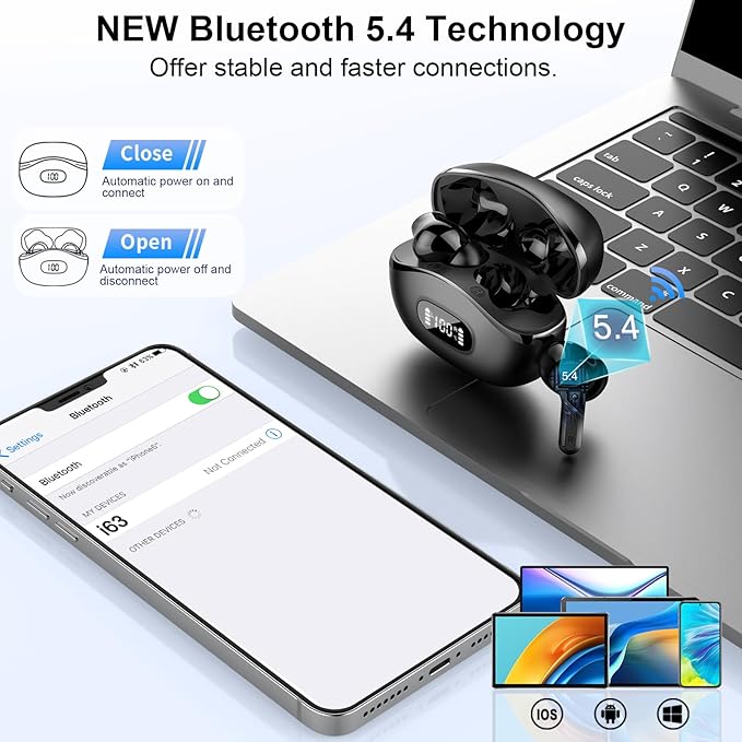 Wireless Earbuds, Bluetooth Headphones 5.4 HiFi Stereo, Ear Buds with 4 ENC Noise Cancelling Mics, 48H Bluetooth Earbuds with Dual LED Display, IP7 Waterproof in Ear Earphones for Android iOS, Black