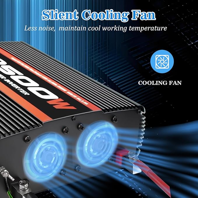 3500W Inverter 12V DC to 110V AC Converter for Home, RV, Truck, Off-Grid Solar Power Inverter with Built-in 5V/2.1A USB, AC Hardwire Port, Remote Controller