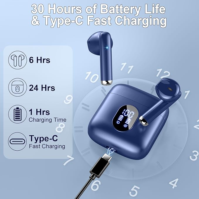 Wireless Earbuds, in Ear Headphones with 4 ENC Mics, Bluetooth 5.4 Ear Buds Hi-Fi Stereo, 36H Playtime Earphones with USB-C Charging Case, 3g Lightweight, IP7 Waterproof Headset for Running