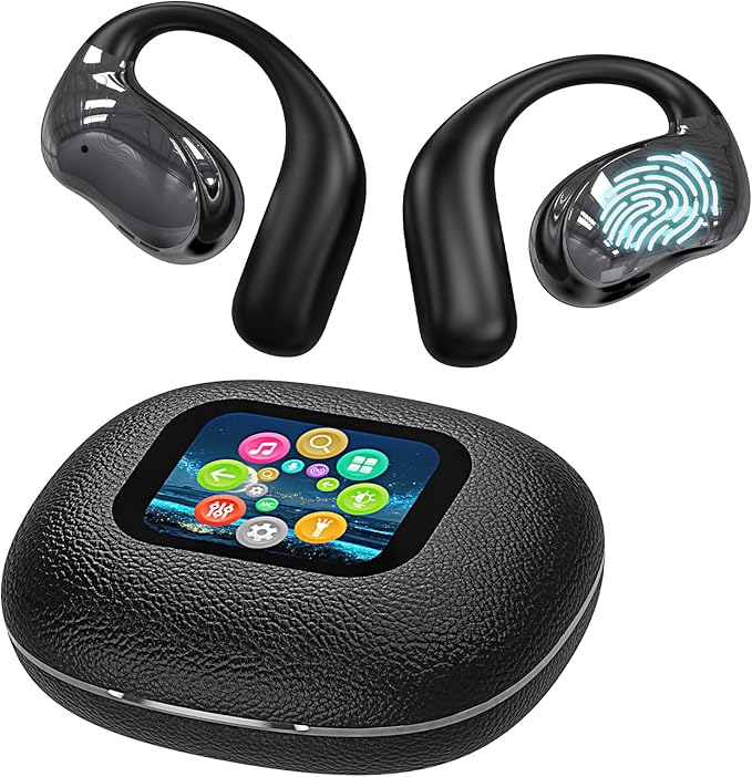 Open Ear Earbuds Ultra Comfort Wireless Bluetooth 5.4 Headphones Over The Ear Earbuds with Intelligent Touch Screen EarHooks IPX7 Waterproof Bone Conduction Earphones for Fitness Sports-Black