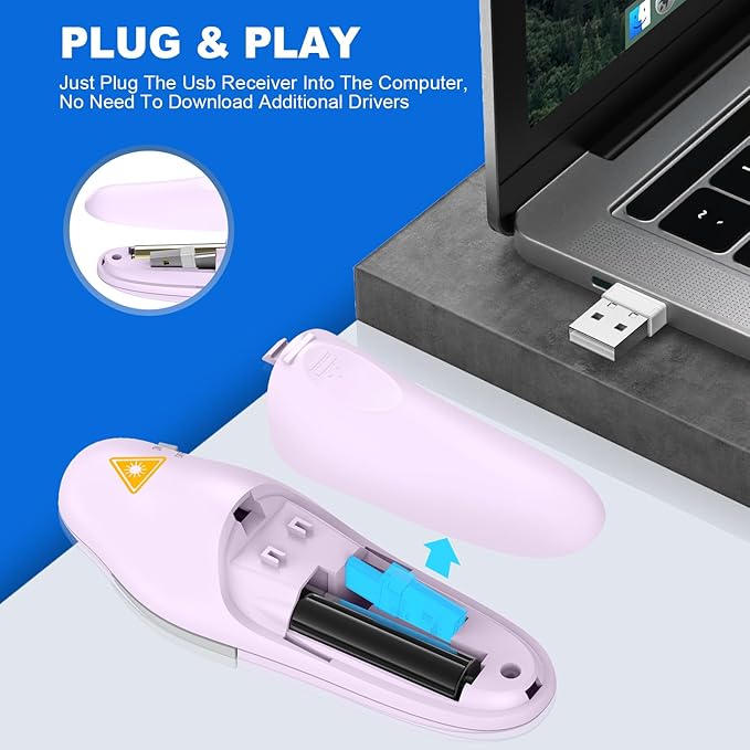 QUI Presentation Clicker Wireless Presenter Remote Clicker for PowerPoint Presentation Remote, PowerPoint Slide Advancer for Mac/Windows/Linux, Google Slide/PPT/Keynote, Type-c Purple