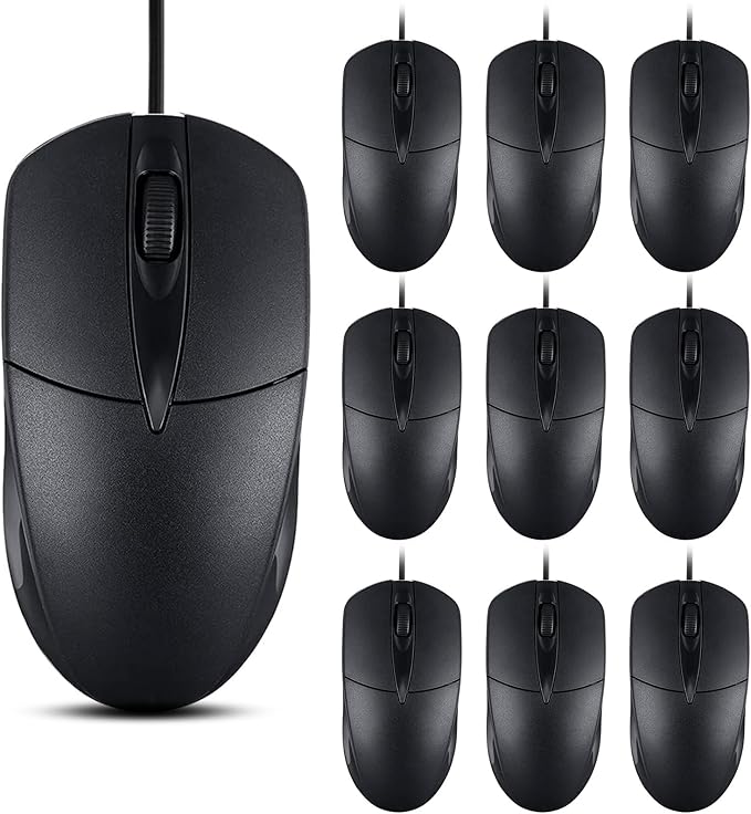 20 PCS Black Wired Computer Mouse Bulk USB 1000 DPI 3 Button Corded Mouse with Home Office Noiseless Simple USB Mouse for Computer Laptop Desktop PC