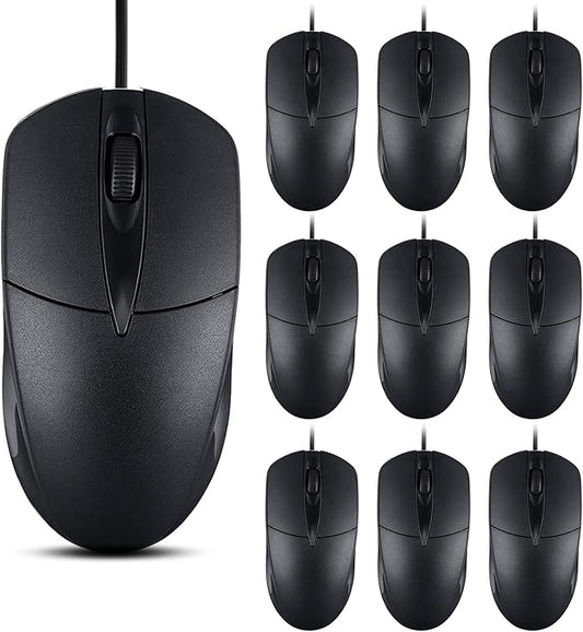 20 PCS Black Wired Computer Mouse Bulk USB 1000 DPI 3 Button Corded Mouse with Home Office Noiseless Simple USB Mouse for Computer Laptop Desktop PC