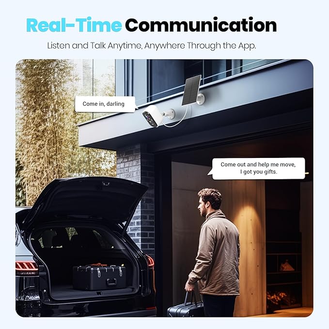 Techage Security Cameras Wireless Outdoor, 2K Solar Powered WiFi Cameras for Home Security with AI Motion Detection, Color Night Vision, 2-Way Talk, IP66 Waterproof, Cloud/SD Storage 2 Pack