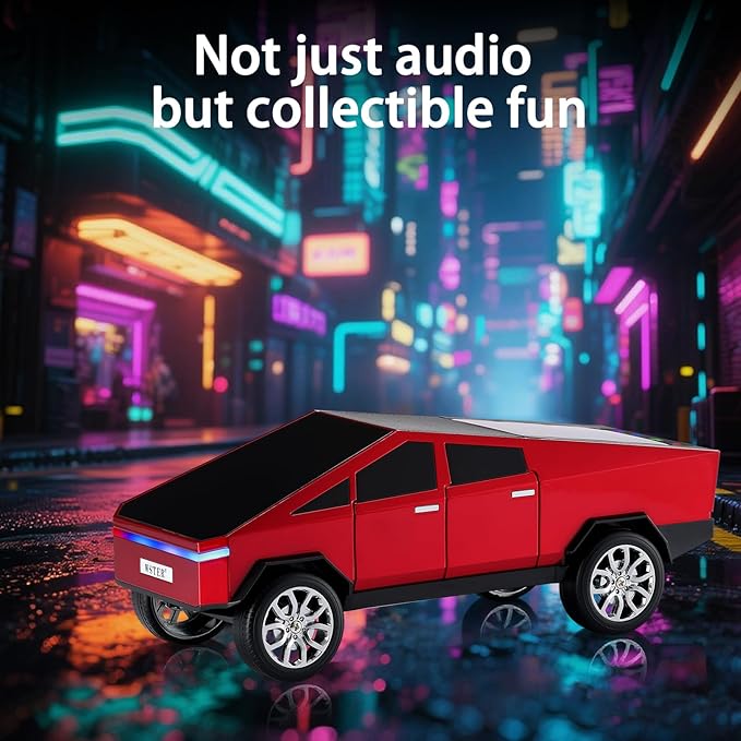 WS-580 Bluetooth Pickup Truck Replica Portable Speaker,with Display Screen,HD Sound, TWS Pairing, FM Radio,Built-in Microphone Hands-Free Calling, LED Party Light, Surprise Gift for Car Lovers(Red)