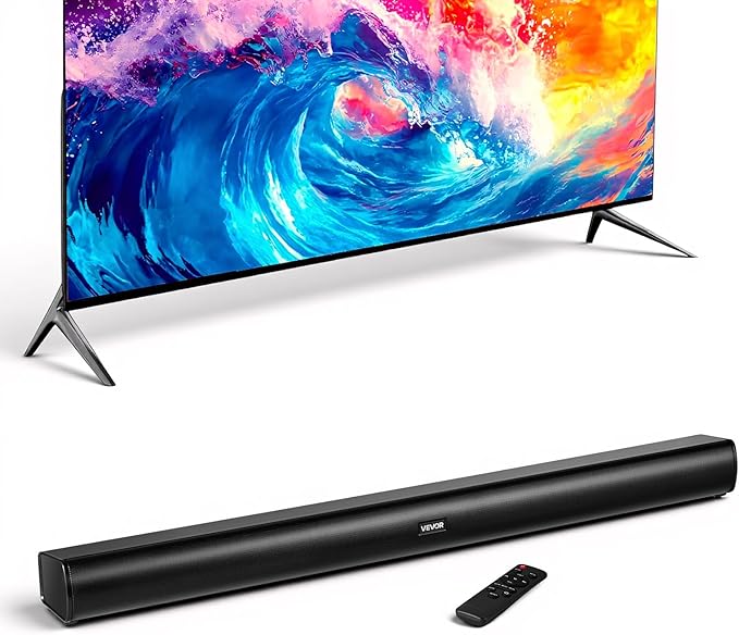 VEVOR Sound Bar for Smart TV, 2.1 Channel, 35-Inch Compact Soundbar TV Speakers with Built-in Subwoofer for Projector, Bluetooth AUX Connection, Easy Setup, 120W Surround Sound System for Home Audio
