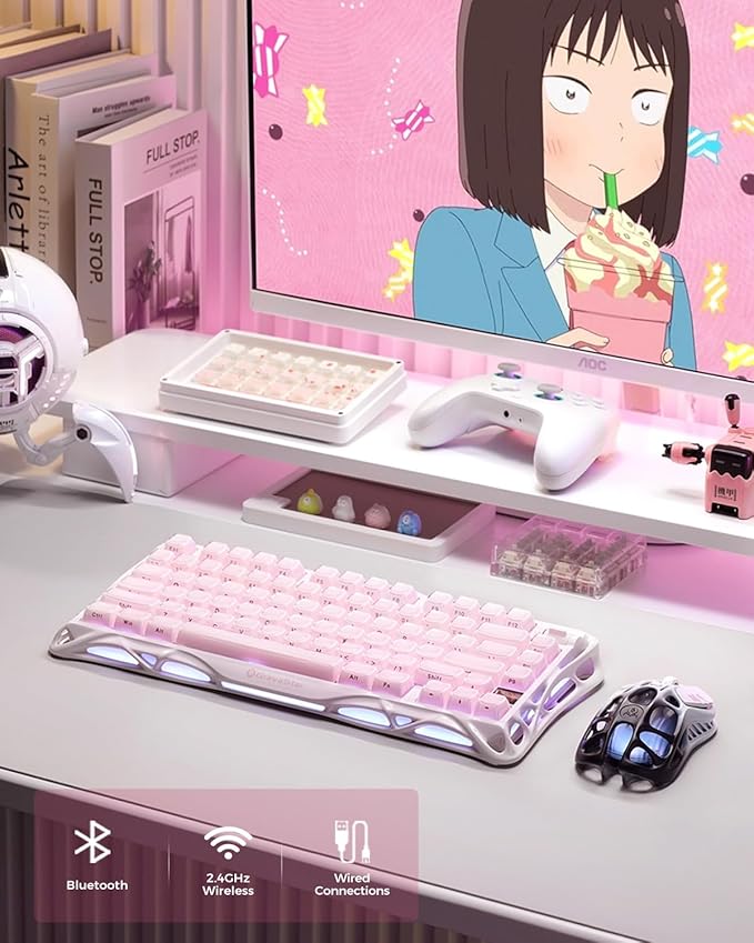 GravaStar Mercury K1 75% Pink Wireless Keyboard, Aluminum Alloy Exoskeleton Design Mechanical Gaming Keyboard, Gasket Hot-Swap Socket, Linear Switches, RGB Backlit