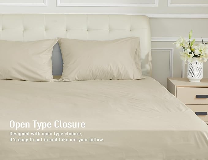 Sunflower King Pillowcases Set of 2, 100% Cotton King Size Pillow Cases 2, 20×40 inches Light Brown, Soft and Breathable