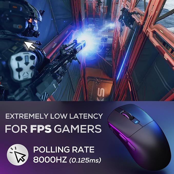 RK ROYAL KLUDGE RK M3 Wireless Gaming Mouse with 42K DPI, 47g Lightweight Computer Mouse with Dual 8K Polling Optical Sensor, Bluetooth/2.4G/USB-C Wired PC Game Mice with 5 Programmable Buttons, Black