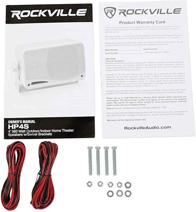 Rockville HP4S Pair 360W 4" Outdoor/Indoor Speakers 4 Ohm, Weather-Resistant, Swivel Brackets, 4" Woofer + 1/2" Tweeter, for Home Theater and Patio