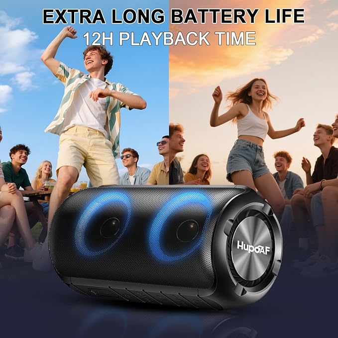 Bluetooth Speaker with 6D Loud Sound, 2025 New Portable Wireless Speaker, IPX7 Waterproof, RGB Lights, BT5.3, 12H Playtime, for Home/Party/Outdoor/Beach, Stocking Stuffers, White Elephant Gifts