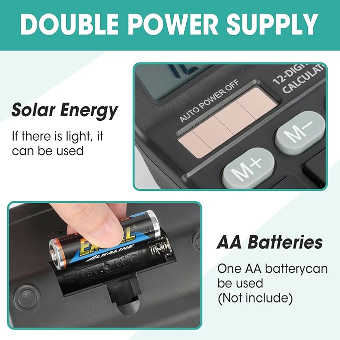 12 Pack Calculator Bulk, 12 Digits Calculators Desktop with Large LCD Display and Sensitive Butto, Solar and Battery Dual Power, Desk Calculator for Office, School, Home